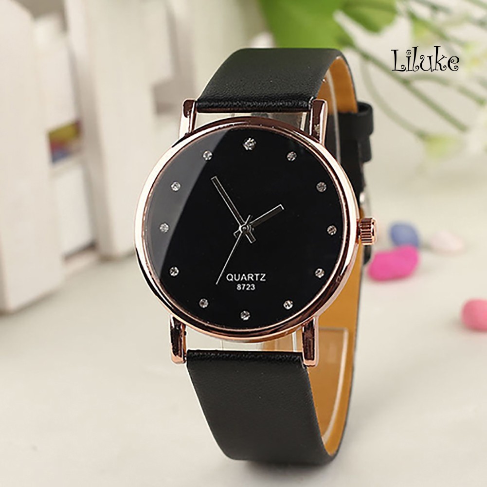 Đồng Hồ Đeo Tay Dây Giả Da Đính Đá Thời Trang Xinh Xắn Cho Nữ