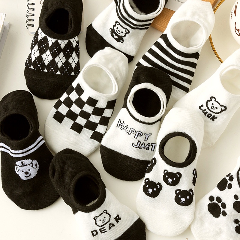 Vớ Cotton Cổ Ngắn In Hình Chú Gấu Dễ Thương Thời Trang Mùa Hè Cho Nữ