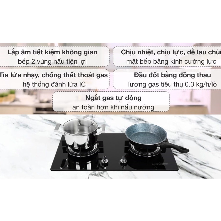 Bếp ga âm Sakura SG-2525GB-Chính hãng trưng bày+Tặng dây gas-bếp bền tốt tiết kiệm gas