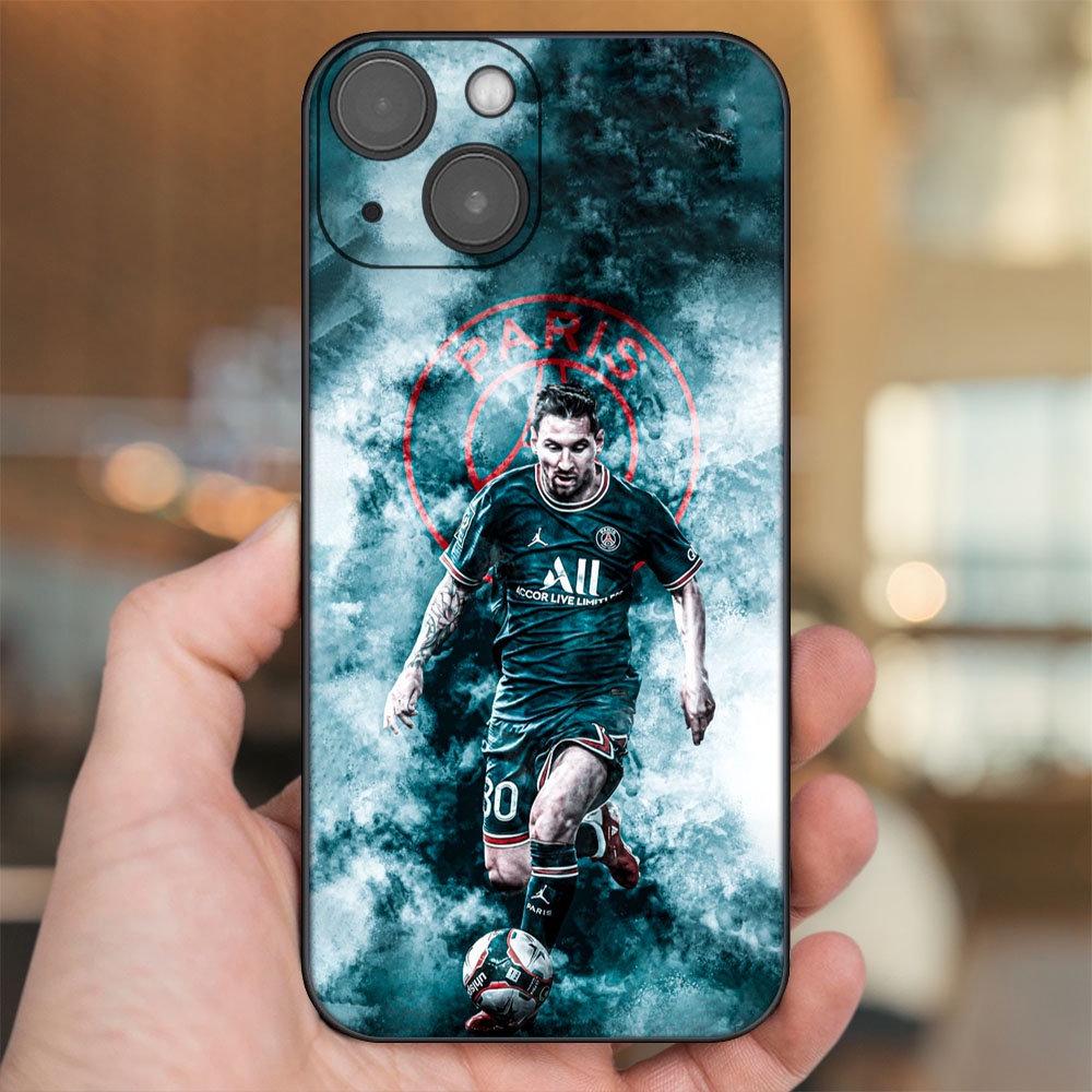 Ốp lưng iPhone 14 dẻo đen cạnh vuông in hình Lionel Messi Barcelona PSG