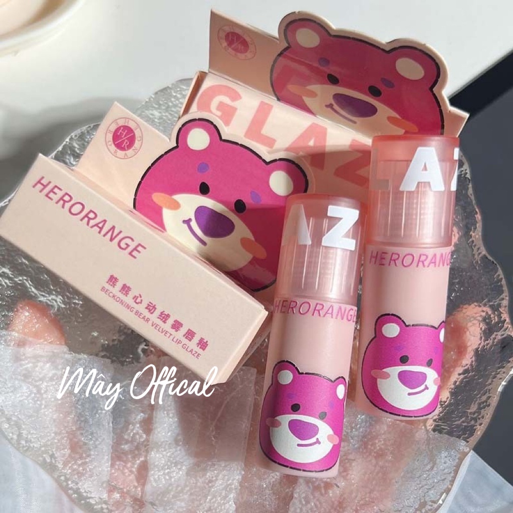 Son kem lì gấu dâu HERORANGE mềm mịn lâu trôi Beckoning Bear Velvet Lip Glaze