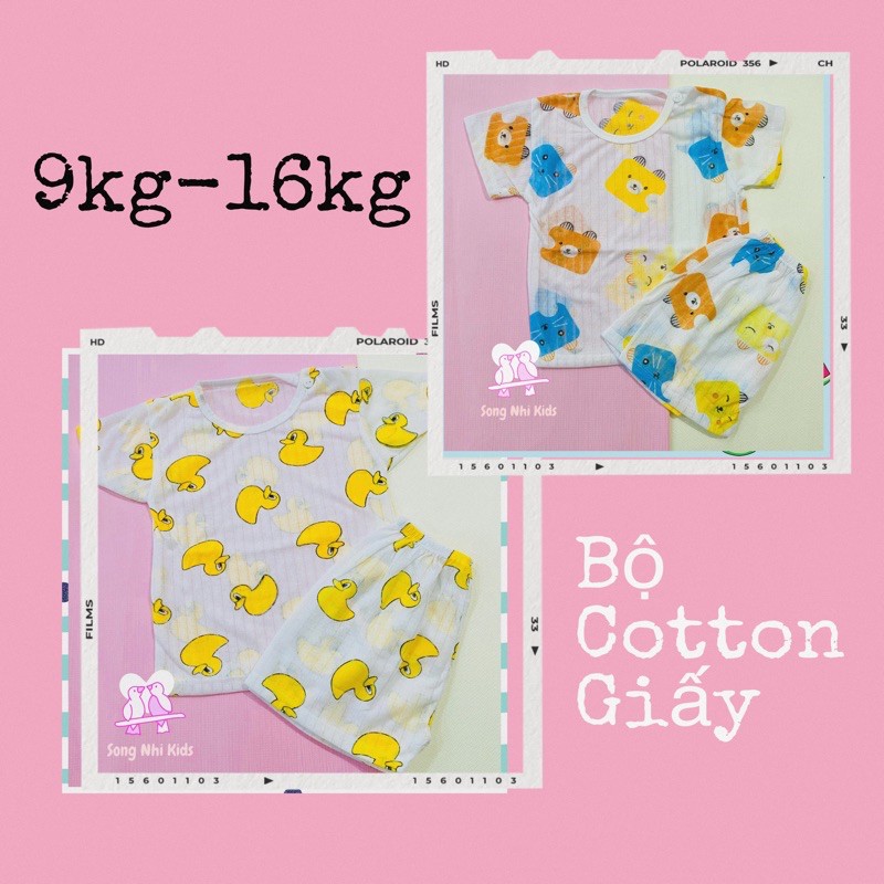 BỘ COTTON GIẤY CỘC TAY CHO BÉ TỪ 9 ĐẾN 16KG