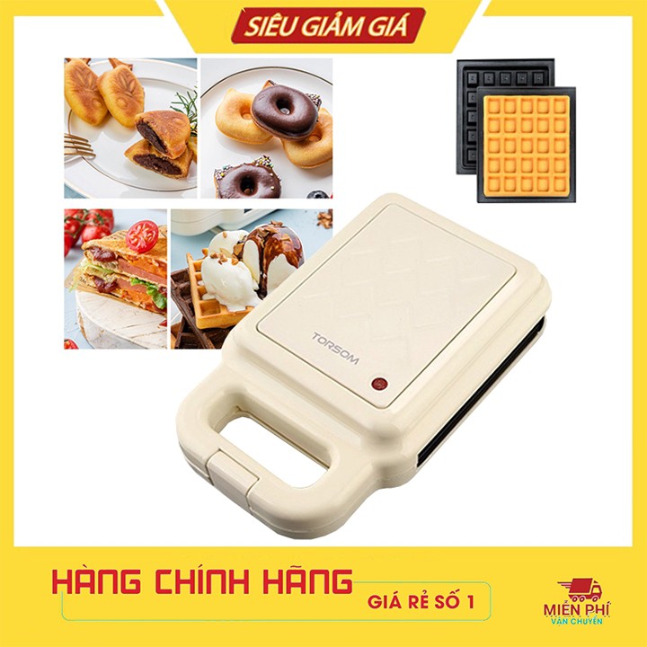 Máy làm bánh tổ ong, bánh kẹp waffle đa năng Torsom với nhiều loại khuôn thay thế đi kèm