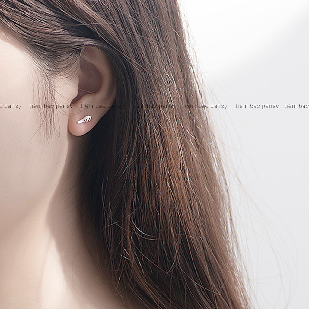 Khuyên tai bạc nữ PANSY hình kéo lược nhỏ xinh, bông tai nữ bạc đẹp cá tính
