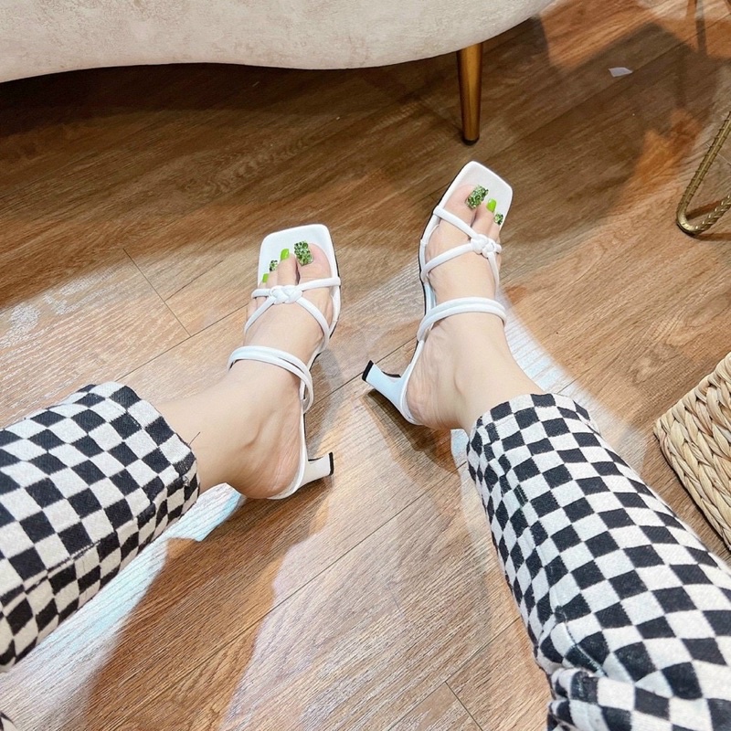 SALE Guốc dây ống đan gút da gót dẹp 5 cm