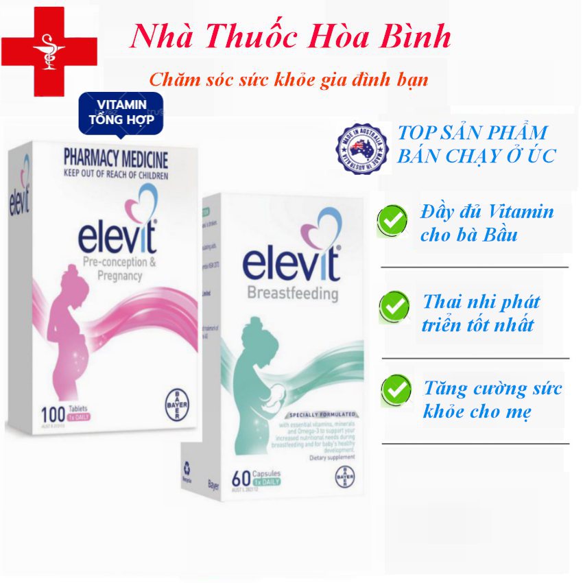 Vitamin tổng hợp Elevit Bầu,Hàng Úc 100 viên bổ sung Vitamin C, D3, Axit Folic cho mẹ bầu, mẹ sau sinh-Hàng date mới