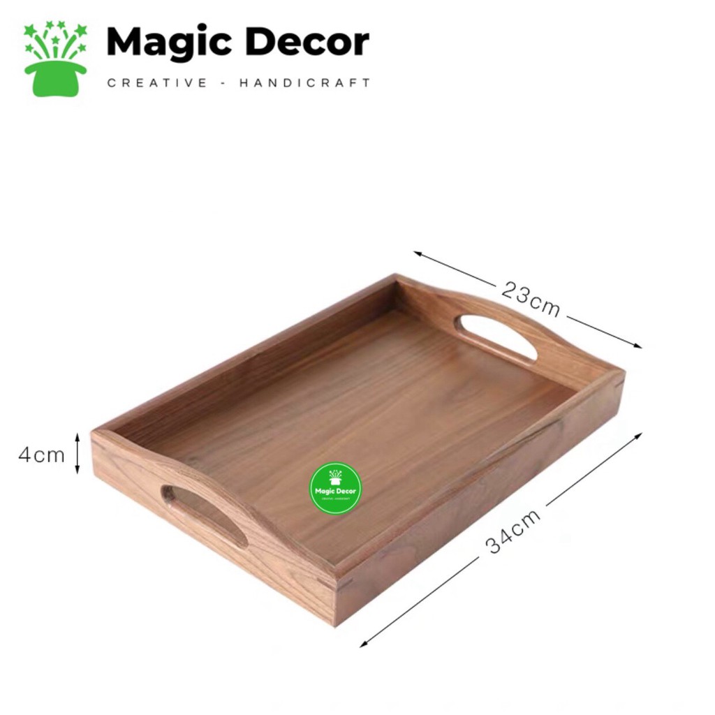 Khay trà decor, khay trà bằng gỗ óc chó nguyên khối cao cấp, kiểu dáng hiện đại, gỗ tối màu cực đẹp | Magic Decor