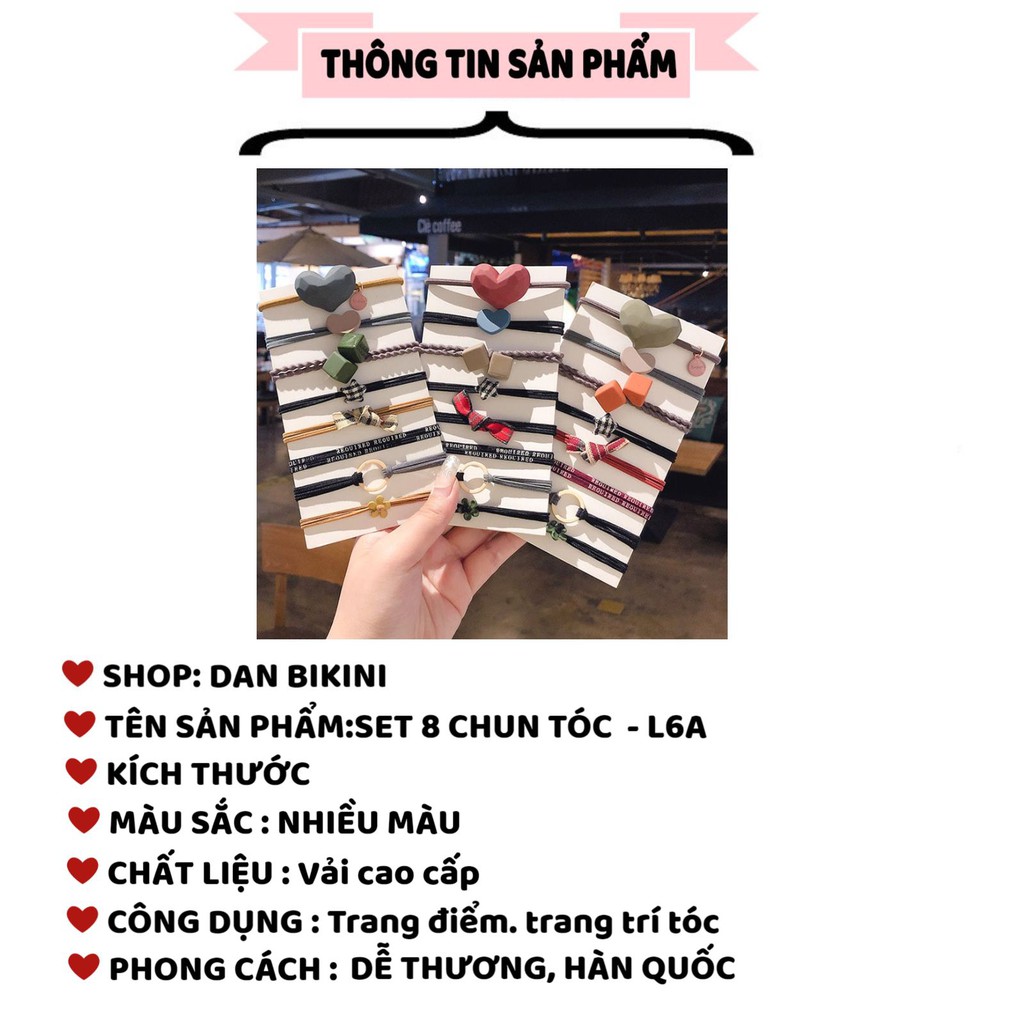 Chun Tóc Nữ ❤️FREESHIP❤️ Set 8 Chun Buộc Tóc phối hình điệu đà phong cách Hàn Quốc ❤️ Set Chun tóc nữ mã L6-A