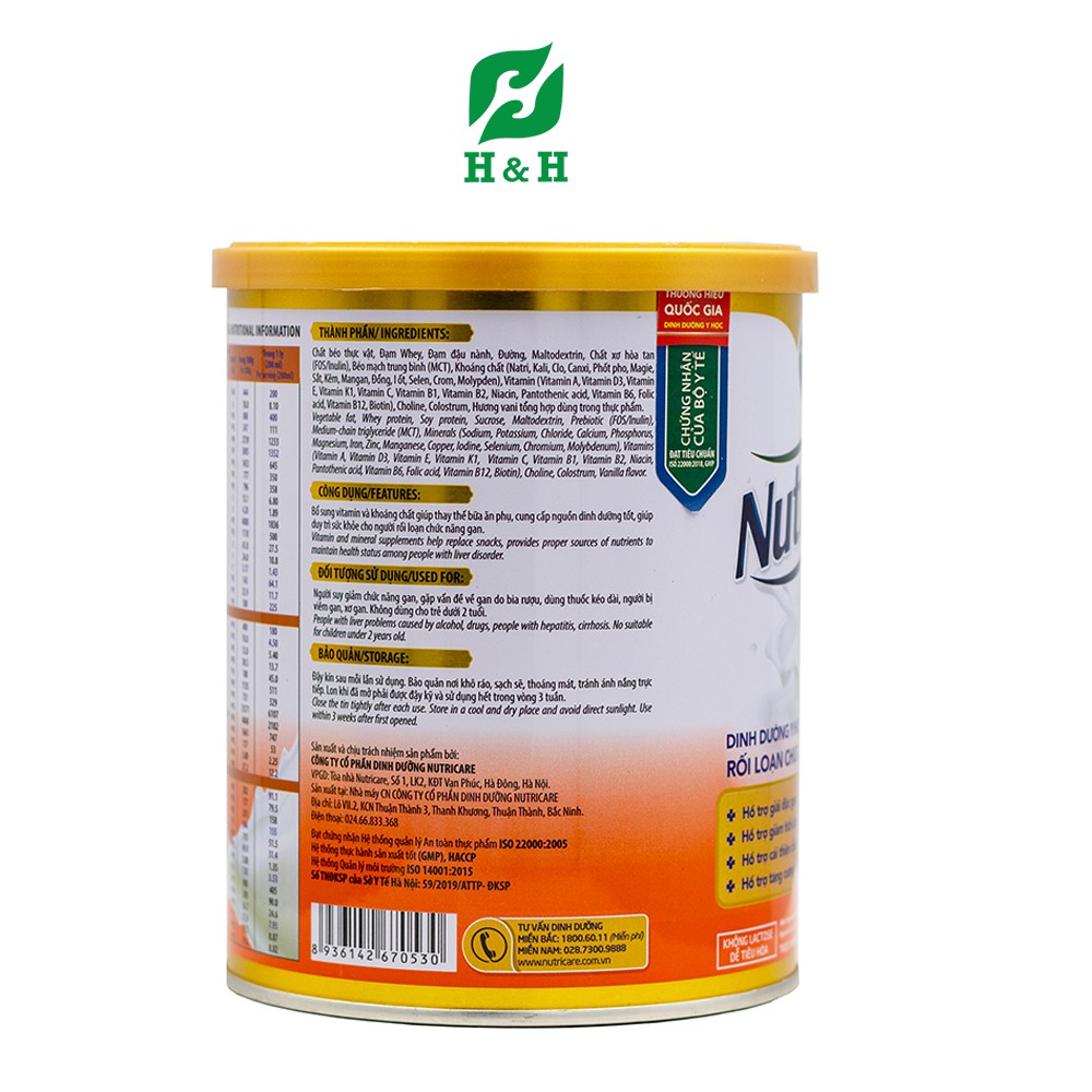 Sữa dinh dưỡng Y học NUTRICARE LIVER dinh dưỡng tối ưu cho người rối loạn chức năng gan - 400g