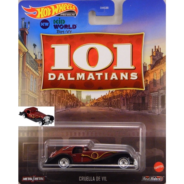 Xe mô hình Hot Wheels Premium 101 Dalmatians Series Cruella De Vil GRL88, bánh cao su.