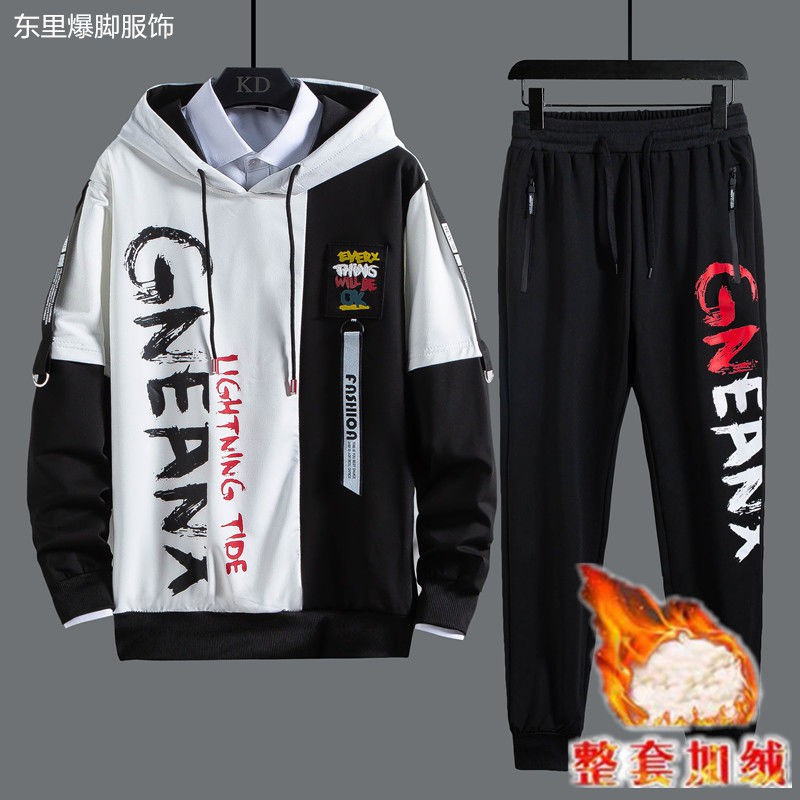 Bộ Quần Áo Sweater Lót Nhung Dày Giữ Ấm Mùa Đông Cho Nam Sinh