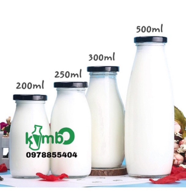 Chai thuỷ tinh 500ml - 1000ml  nắp nhôm sữa hạt, sữa gạo, nước ép