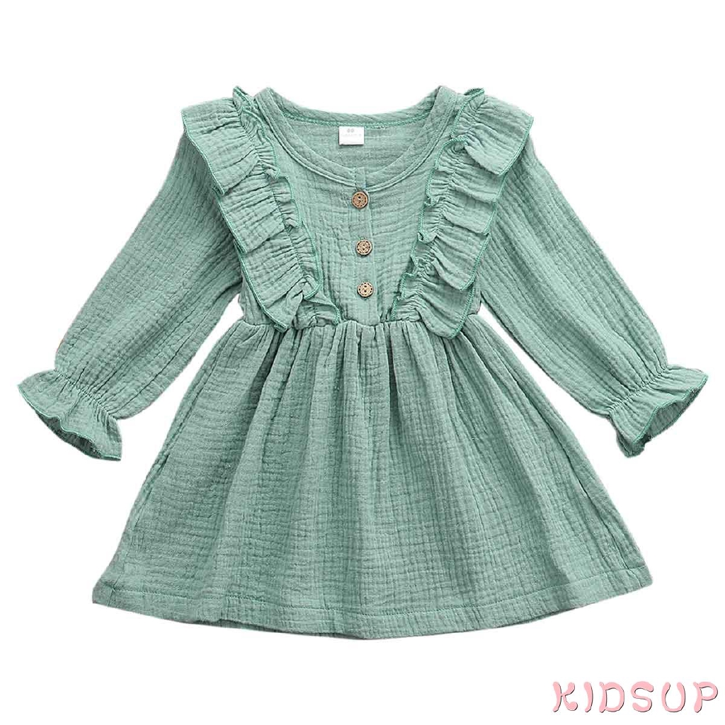 Đầm Xoè Tutu Tay Dài Chất Cotton Cho Bé Gái