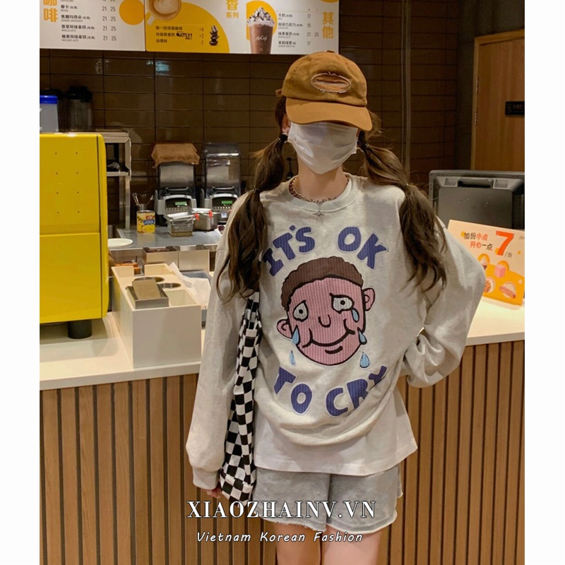 Áo Nỉ Dài Tay Cổ Tròn Form Rộng In Họa Tiết Hoạt Hình Cho Nữ | BigBuy360 - bigbuy360.vn