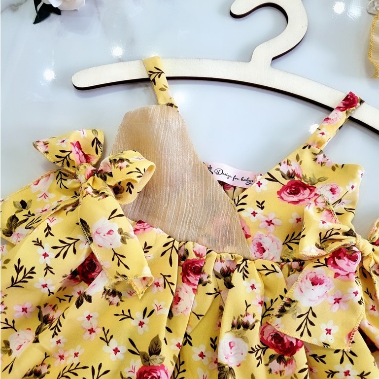 Set váy đầm thiết kế 2 dây 3 chi tiết hoa vàng rực rỡ cho bé từ sơ sinh - 16kg (QATE001)