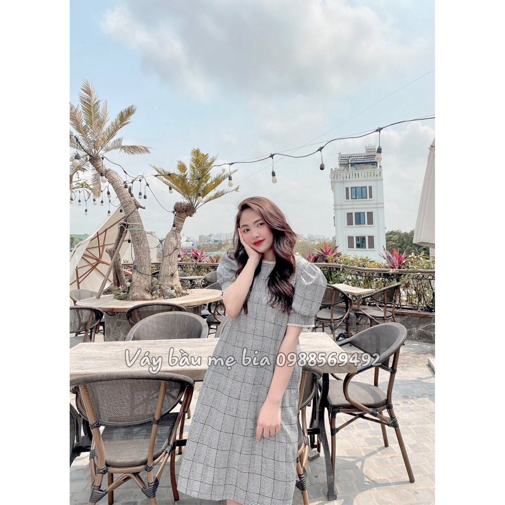 Váy bầu bigsize - Đầm bầu thiết kế GuMe màu kẻ đen to dáng suông tay bo chất vải thô cotton size 40-100kg  MB227