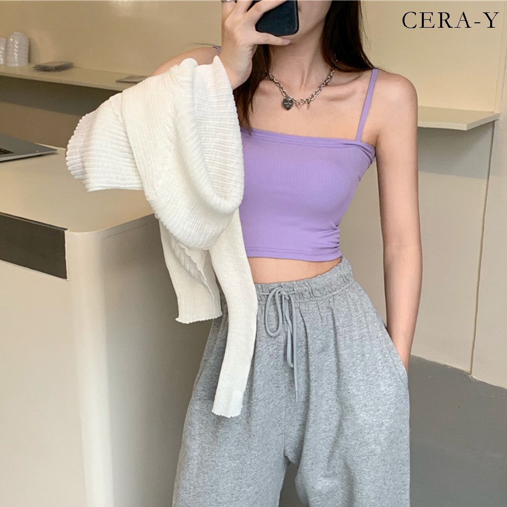 [Mã FAMALLT5 giảm 15% đơn từ 30k] Áo thể thao bra hai dây bản to croptop CERA-Y màu đen CRA018