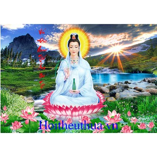 Tranh thêu chữ thập 3D Phật Quan Âm. Kích thước: 70x46cm