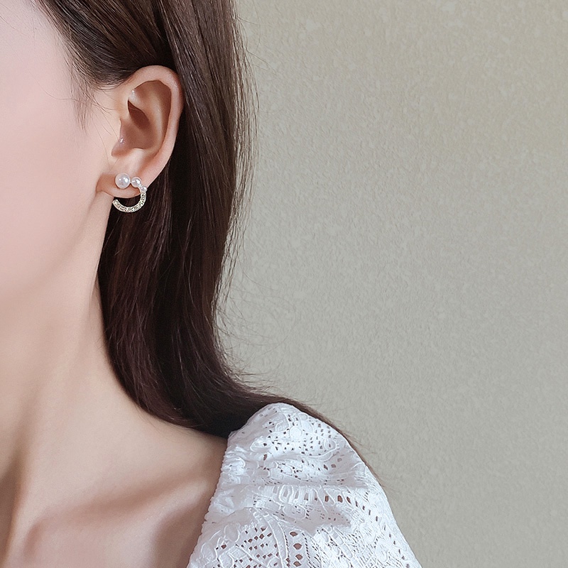 MOCHASHUS925 Mặt Trăng Bạc Bông Tai Ngọc Trai Khảm Kim Cương Bông Tai Đinh 2023 Nữ Mới Phụ Kiện Thời Trang