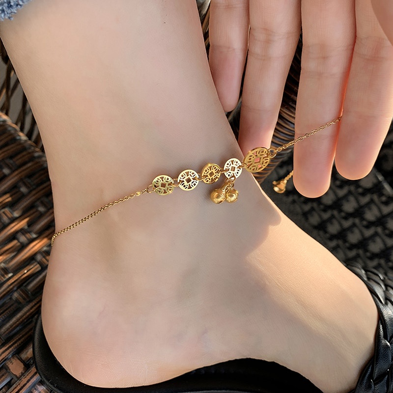 Lắc chân hình đồng xu bằng thép titan phong cách Hàn Quốc thời trang cho nữ