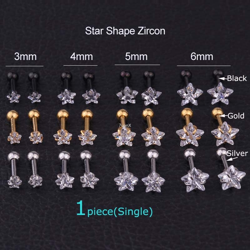 Khuyên Vành Tai Đính Đá Zircon 16g 3 / 4 / 5 / 6mm