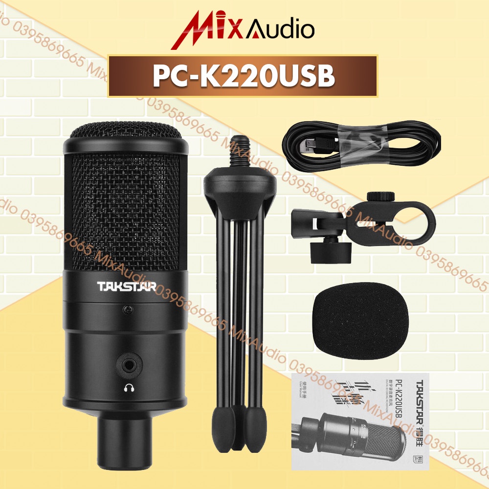 Mic thu âm Takstar PC-K220USB, Micro dùng cho máy tính, thu lồng tiếng bài giảng, không cần sound card  [BẢO HÀNH 1 NĂM]