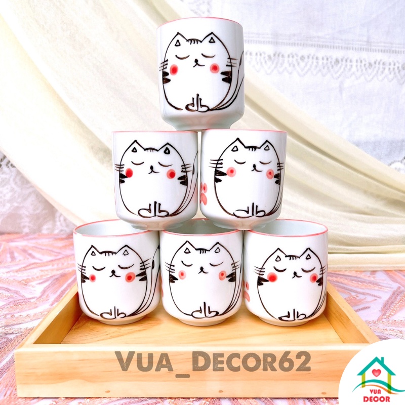 Bộ Bình đựng nước Gốm Sứ Bát Tràng có vòi, bình gốm 9 lit Hình Mèo Hồng Decor Cực Xinh