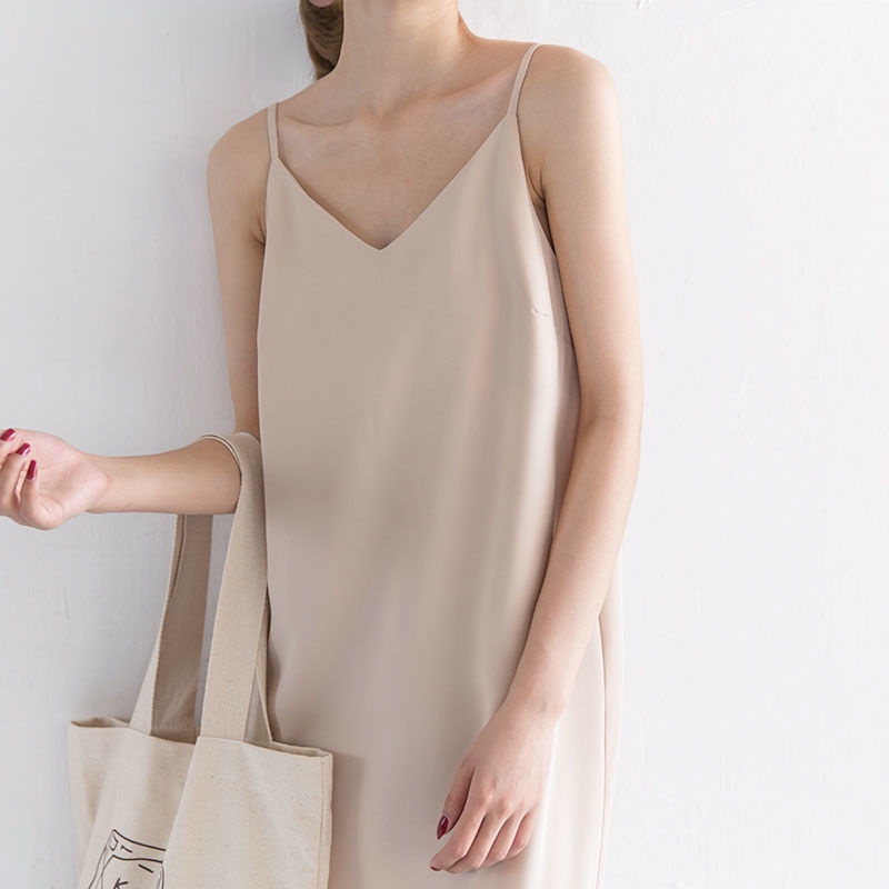 Đầm voan hai dây cổ chữ V dáng suông rộng phong cách Hàn Quốc thời trang mùa hè quyến rũ cho nữ