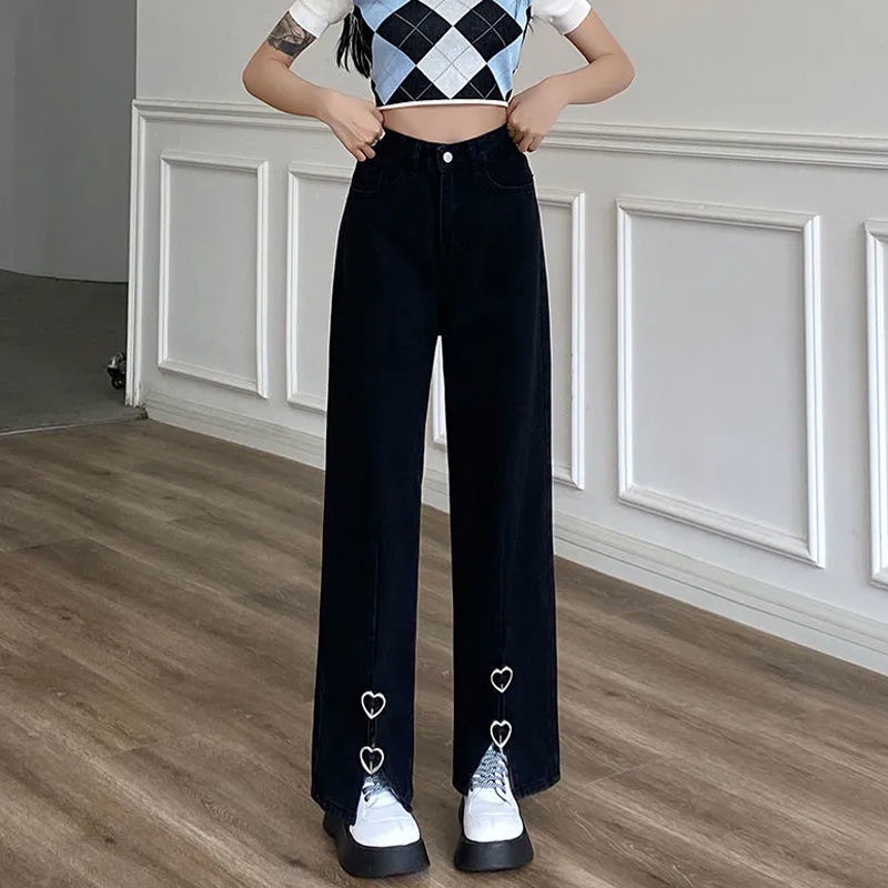 SUXI Quần Jeans Nữ Lưng Cao Ống Rộng Thời Trang Hàn Quốc Cá Tính