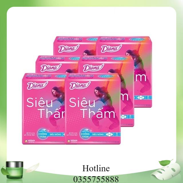 Lốc 6 Gói Băng Vệ Diana siêu mỏng cánh (8 Miếng/Gói).