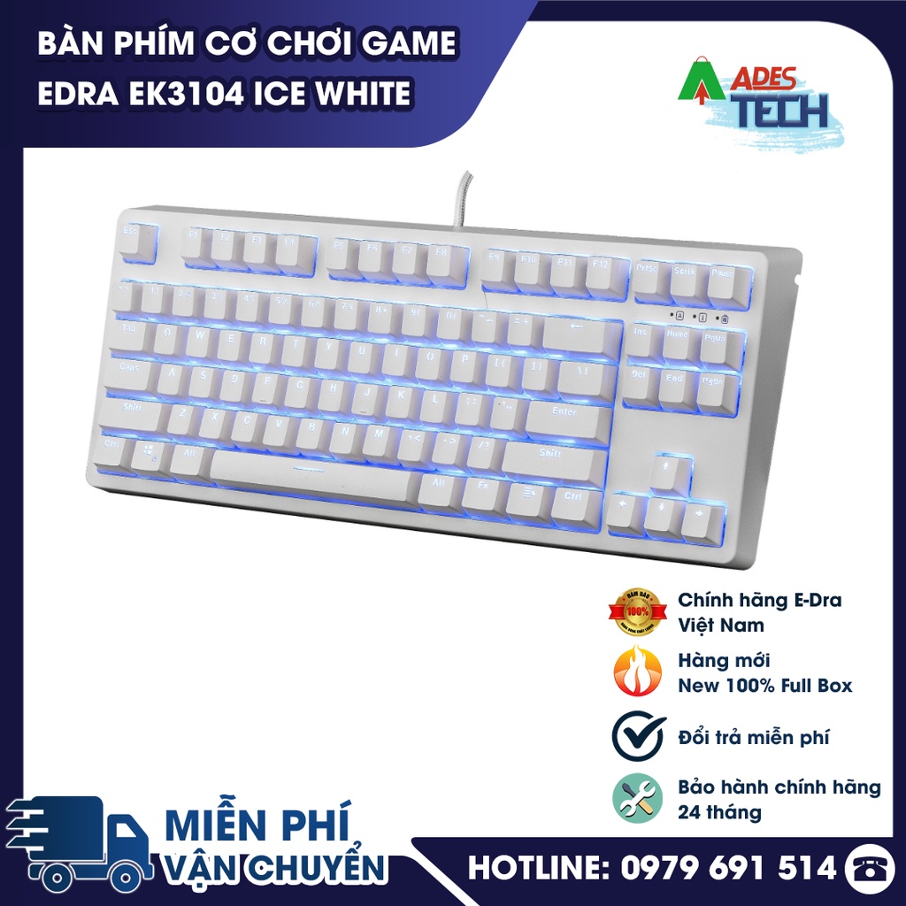 Bàn Phím Cơ Chơi Game EDRA EK3104 Ice White - Switch Đủ Màu - Chính Hãng - Giá Rẻ - BH 2 Năm