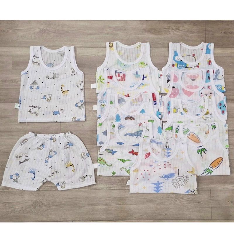 sét 9 bộ cotton giấy ba lỗ cho bé trai bé gái siêu mát