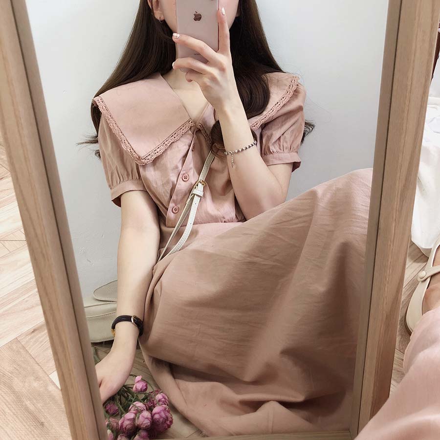 Đầm Tay Ngắn Cổ Búp Bê Màu Sắc Xinh Xắn 29395