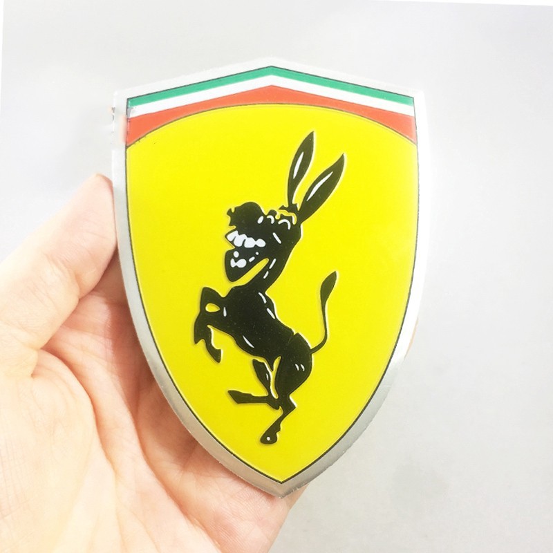 1 Miếng dán Logo hình chú lừa bằng nhôm trang trí xe hơi Ferrari