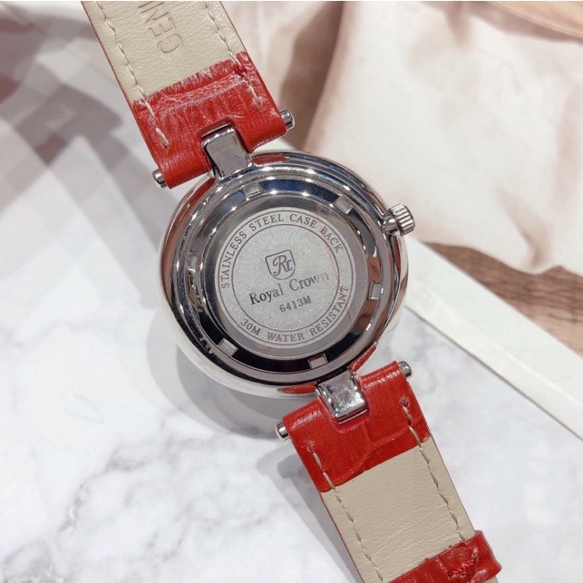 Đồng Hồ Nữ Chính Hãng Dây Da Royal Crown 6413 Chống Nước Chống Xước