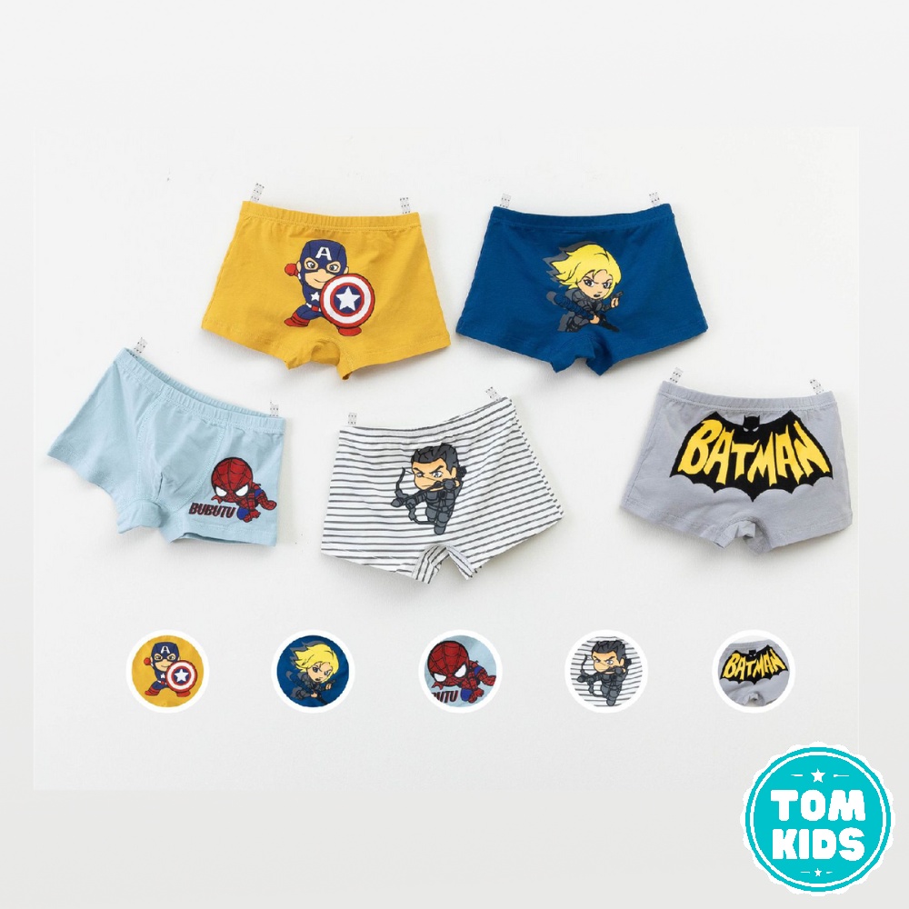 SET 5 Quần Lót Bé Trai Chất Liệu COTTON Kháng Khuẩn Co Giãn Đàn Hồi Tốt Họa Tiết Bat Man, Người Nhện Dễ Thương Mã DL-003