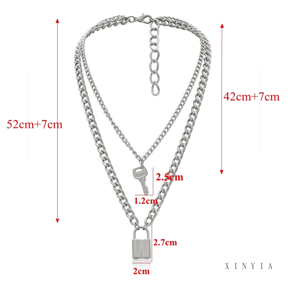 Dây Chuyền Nhiều Lớp Mặt Hình Ổ Khóa Phong Cách Retro