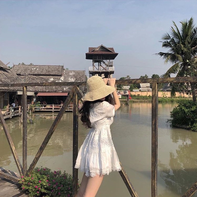 [306] Mũ cói trơn đi biển không dây có thể gập gọn