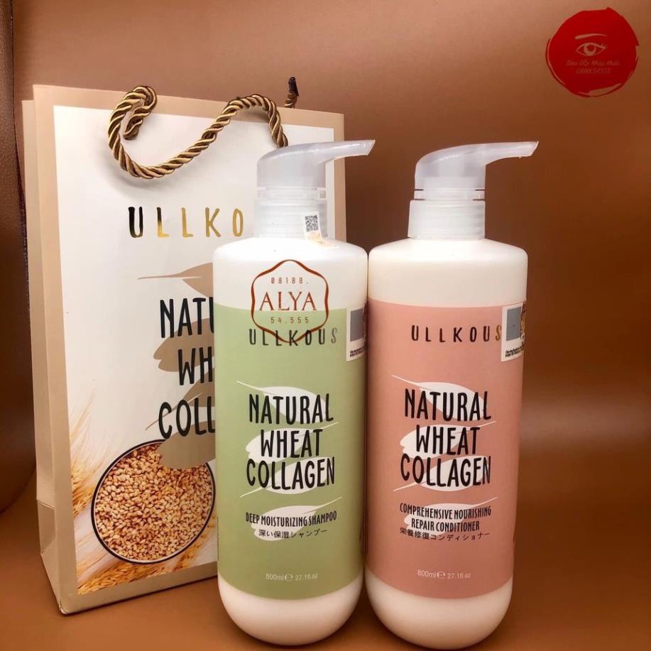 Cặp dầu gội xả ULLKOUS Natural Wheat Collagen 800ML x2