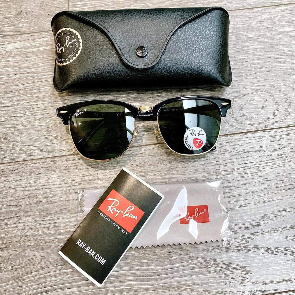 Kính mát chính hãng Rayban Clubmaster phiên bản tròng Polarized chống chói, lóa