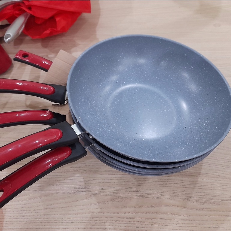 Chảo Vân Đá chống dính Sâu Lòng Cán đỏ,Chảo Vân Đá chống dính Sâu Lòng Cán đỏ 32cm Dùng Trên Mọi Loại Bếp