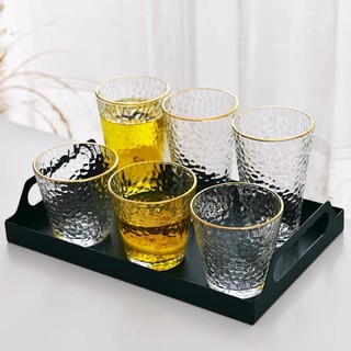 [Decor] Bộ 6 ly thủy tinh họa tiết vân nhám viền vàng