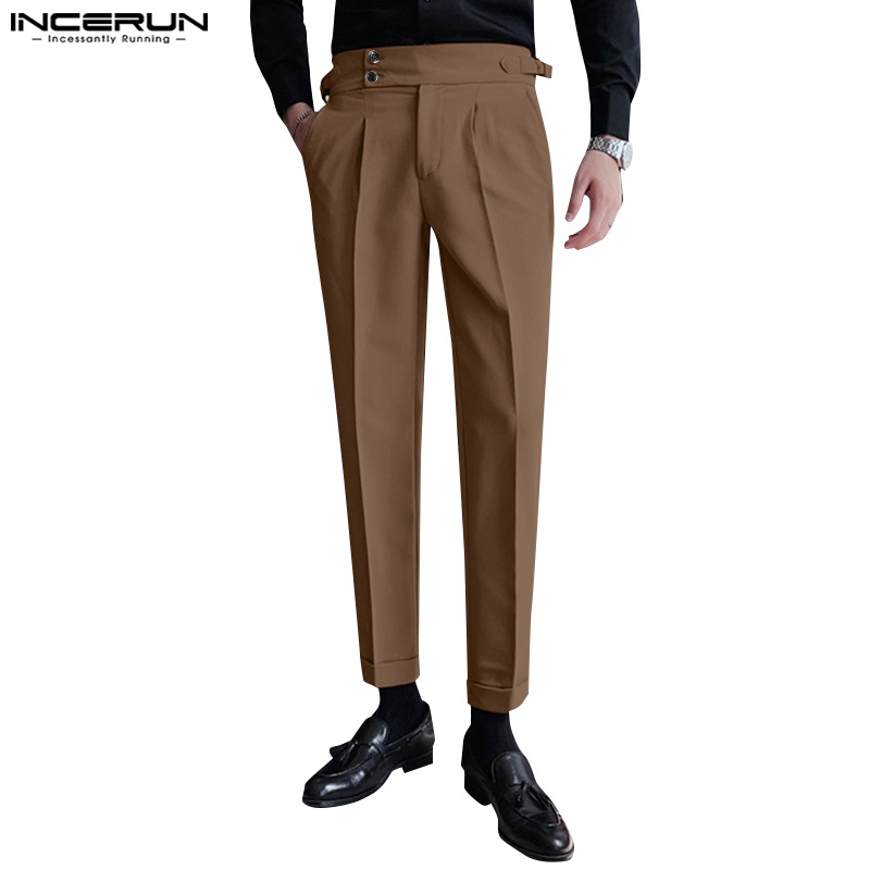 Quần dài INCERUN bút chì lưng cao màu sắc thanh lịch cho nam size S-5XL tùy chọn