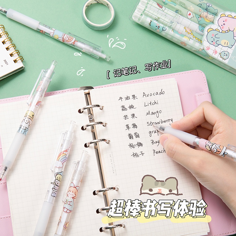 Set 6 Bút Bi Mực Đen Ngòi 0.5Mm Thiết Kế Dễ Thương Có Thể Thu Gọn Tiện Dụng