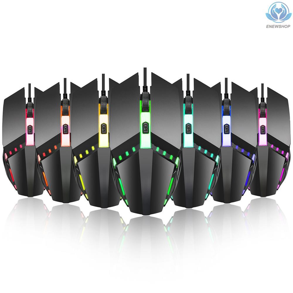 【enew】HXSJ S200 Ergonomic Wired Office Mouse Colorful Breathing Light Gaming Mouse with Adjustable DPI for PC Notebook Laptop