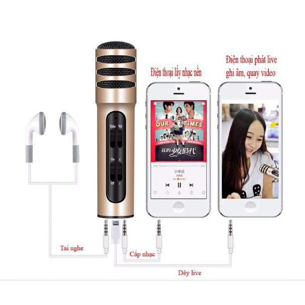 Micro livestream T2K Shop C7 (Loại 1, đủ phụ kiện) Thu Âm Hát Karaoke Livestream 3 in 1 giadungtungminh