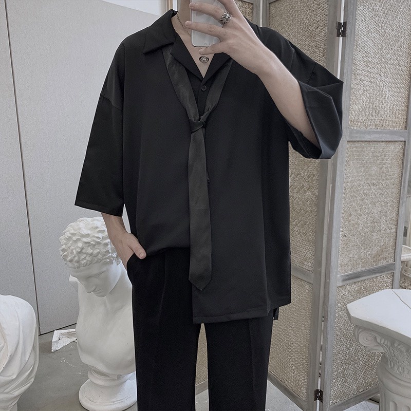 Áo sơ mi nam nữ tay ngắn  Sanvadio cổ vest form rộng dáng Hàn chất liệu cotton ASM12