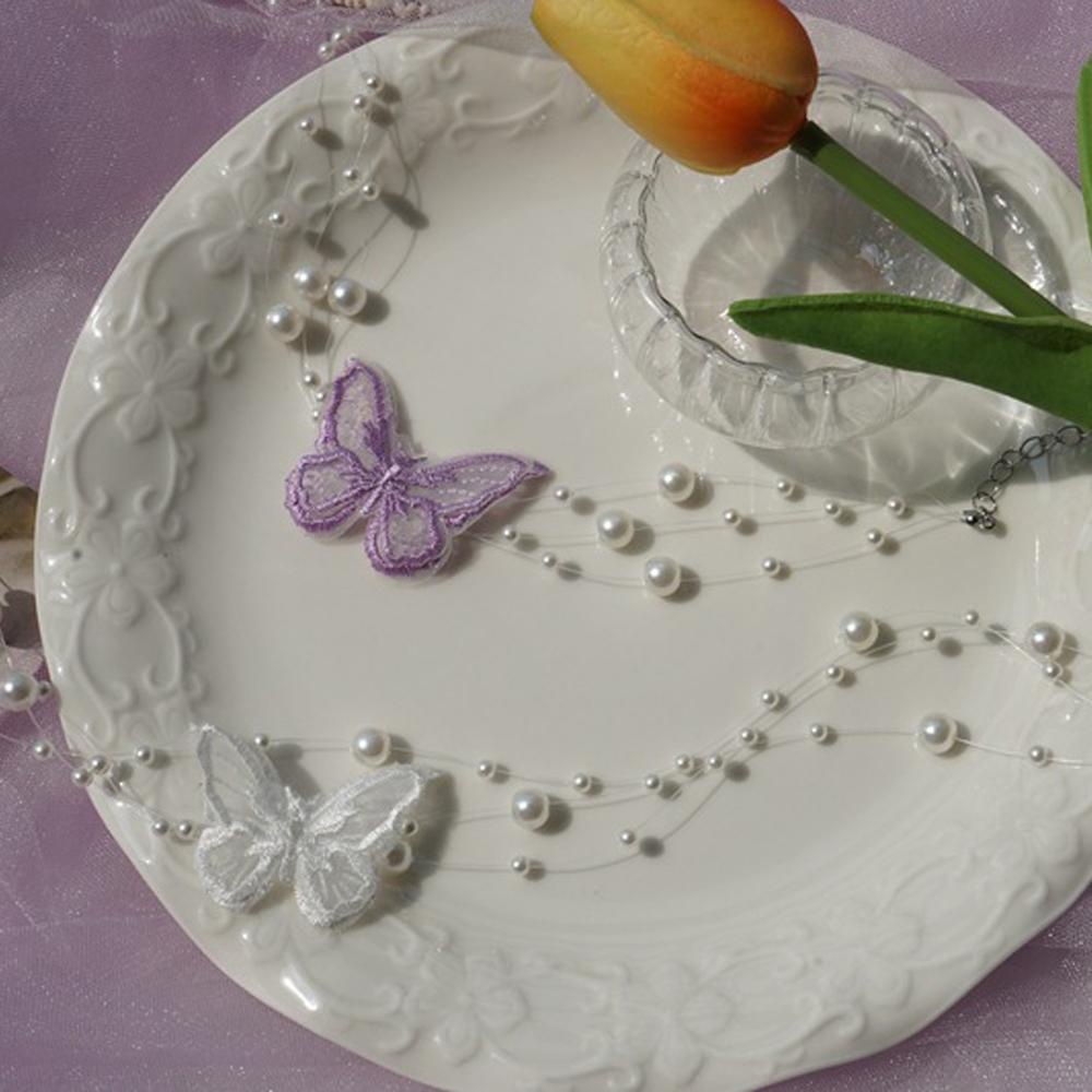 ANEMONE Vòng cổ Ngọc Trai Mặt Bướm Thời Trang Cho Nữ