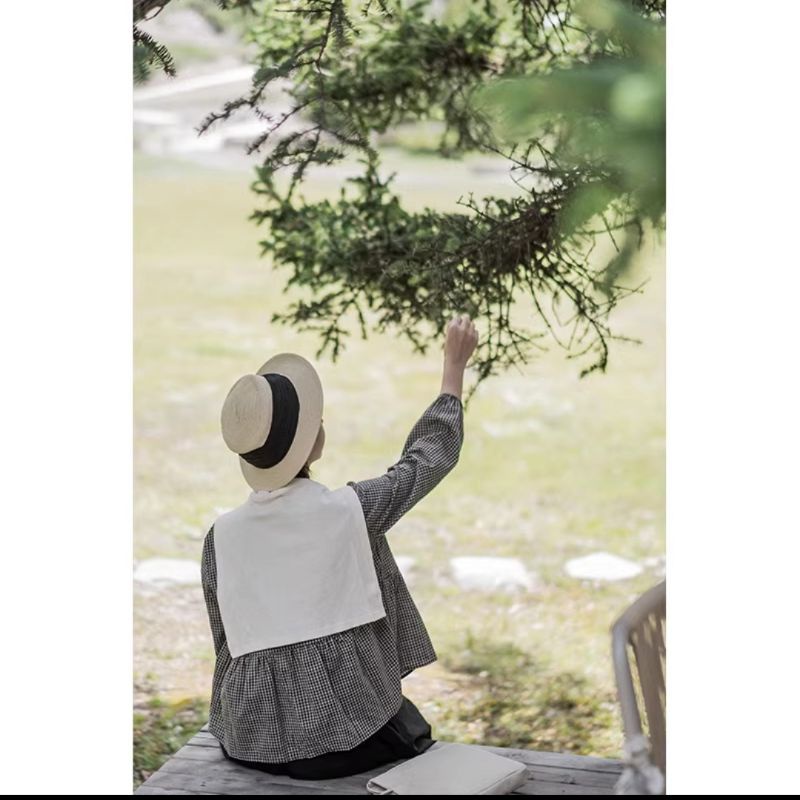 Áo babydoll kẻ caro kèm khăn quàng ulzzang hàn quốc