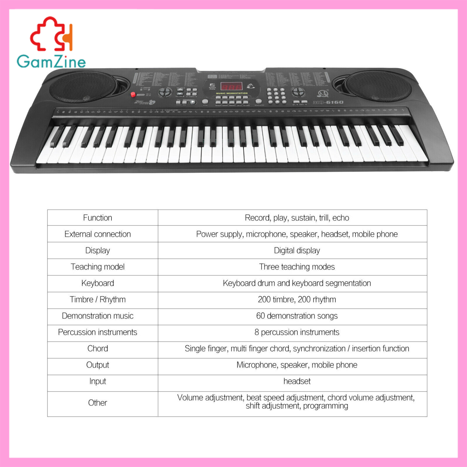 GamZine Electronic Piano Keyboard Compact Instrument with Music Stand Full-Size Keys